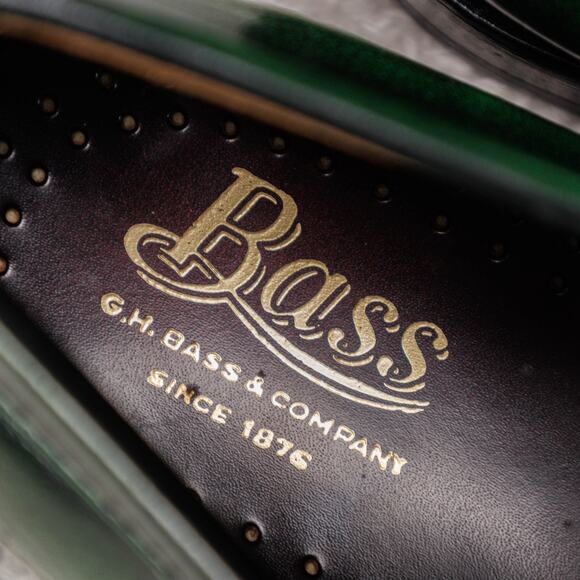 Bass Weejuns Green Black Leather Penny Loafers Contrast Stitching Mens Size 9 - Picture 16 of 16